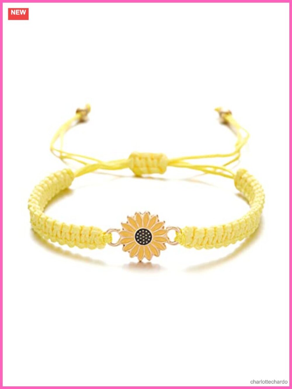 Handmade Braided Rope Sunflower Charm Bracelet Adjustable Boho Friendship